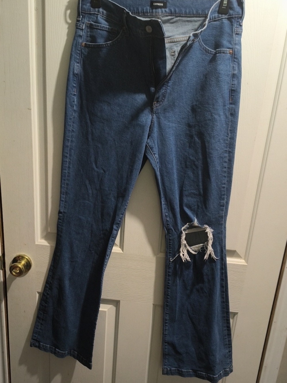 Express Blue Distressed Wide Leg Jeans